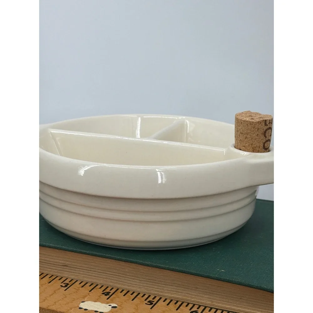 Vintage Excello Ceramic Divided Warming Dish Mexican Siesta Baby Plate with Cork